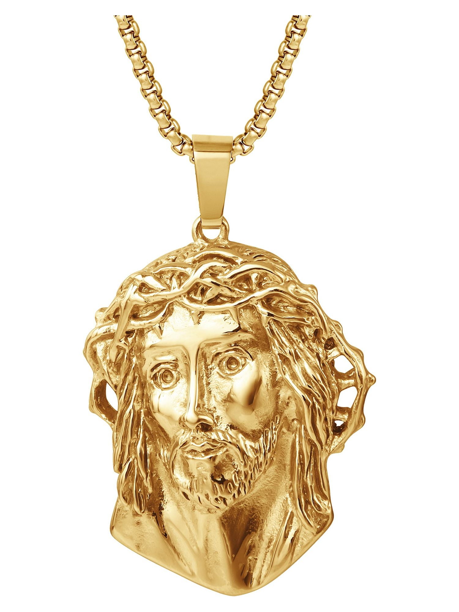 Brilliance Fine Jewelry, Men's Yellow Gold Plated Stainless Steel Jesus Pendant, 22" Chain