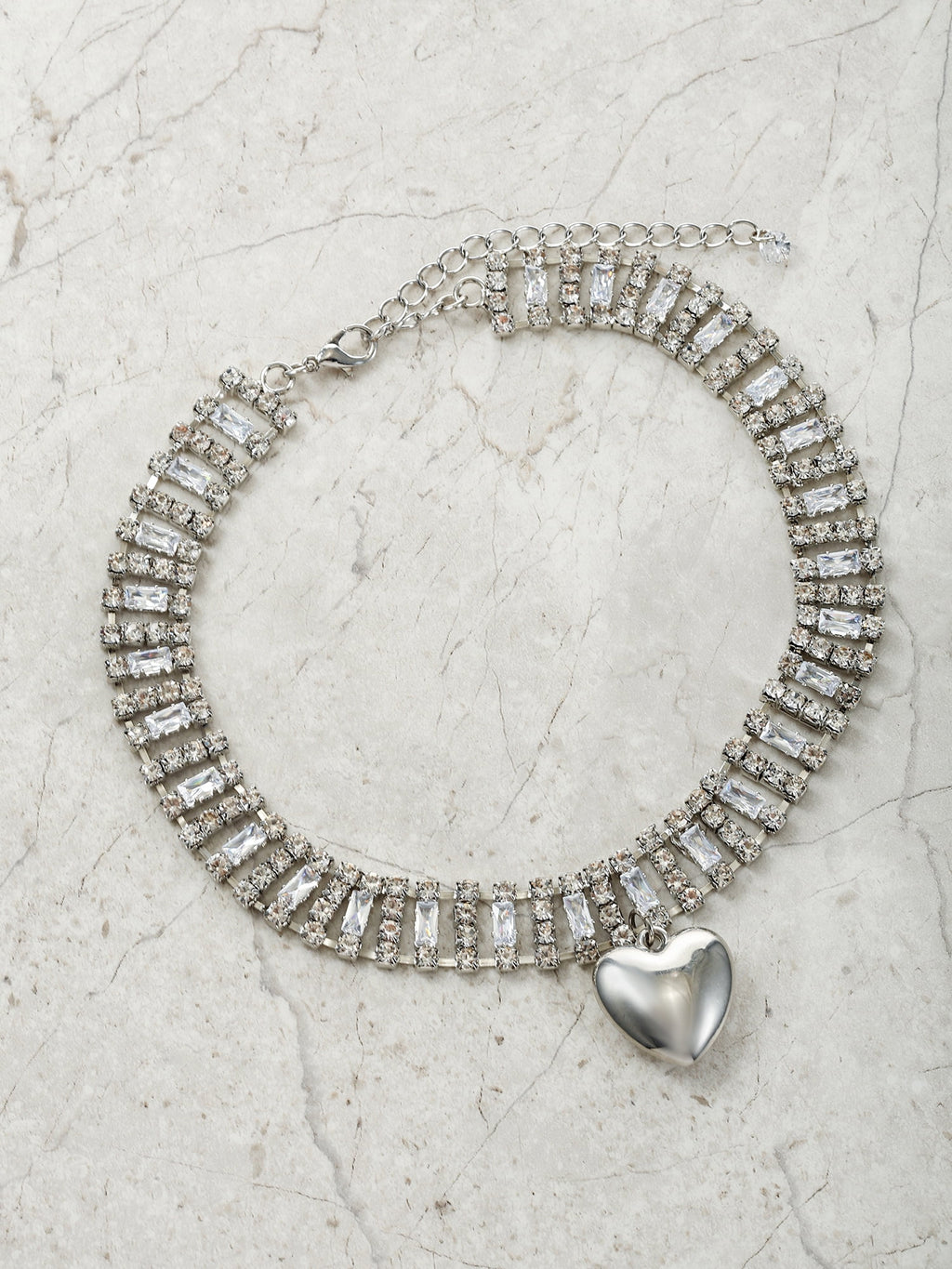 No Boundaries Silvertone Heart and Crystal Choker Necklace, 1 Piece