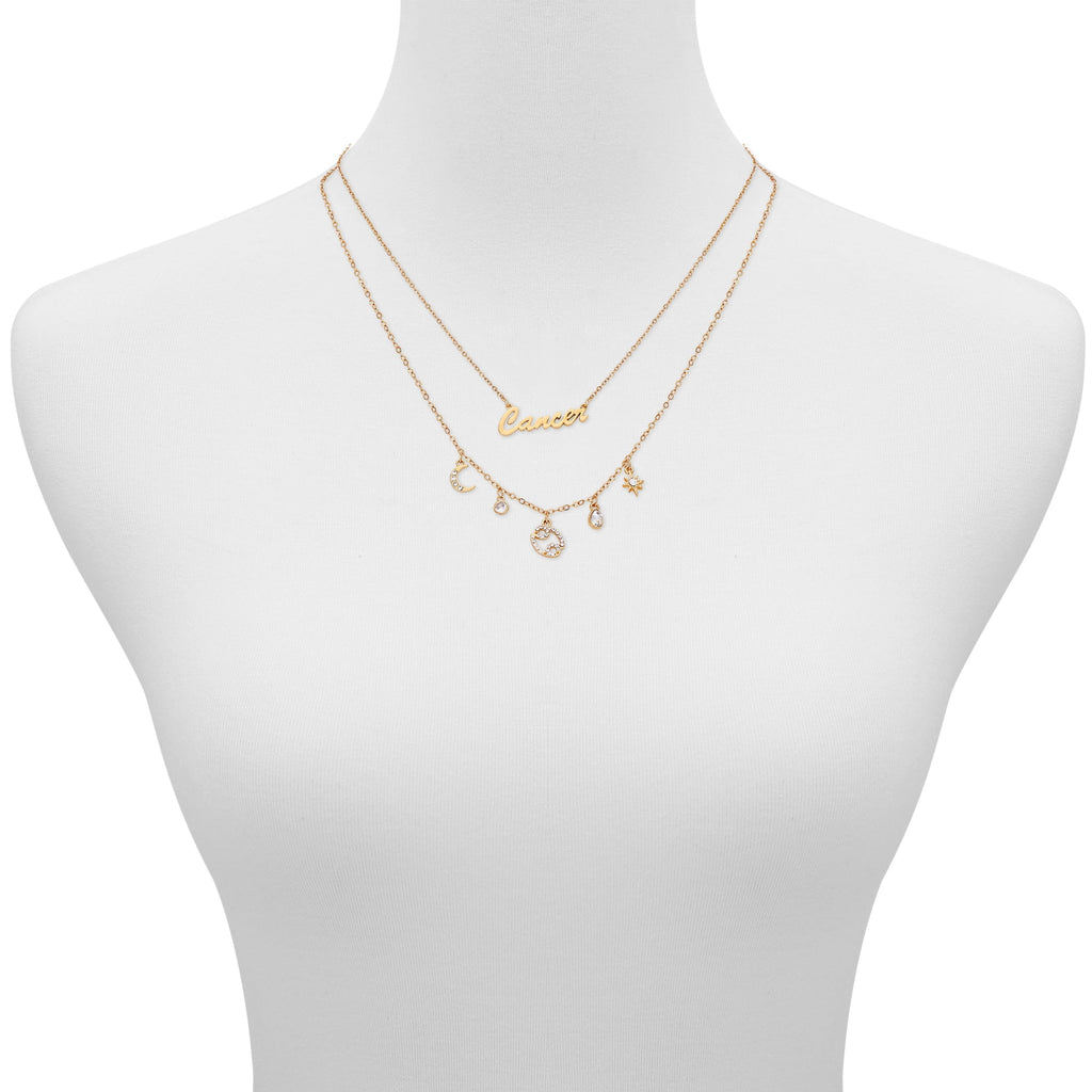 Time and Tru Women's Gold-Tone Layered Cancer Zodiac Charm Necklace.