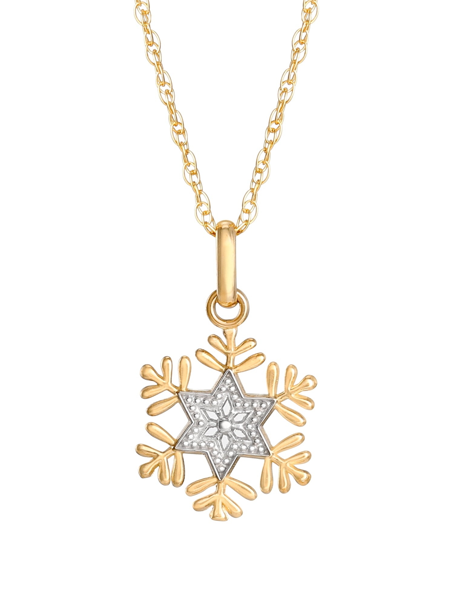 Disney Girls/Tween 10KT Yellow Gold Snow Flake Pendant, 16" + 2" chain