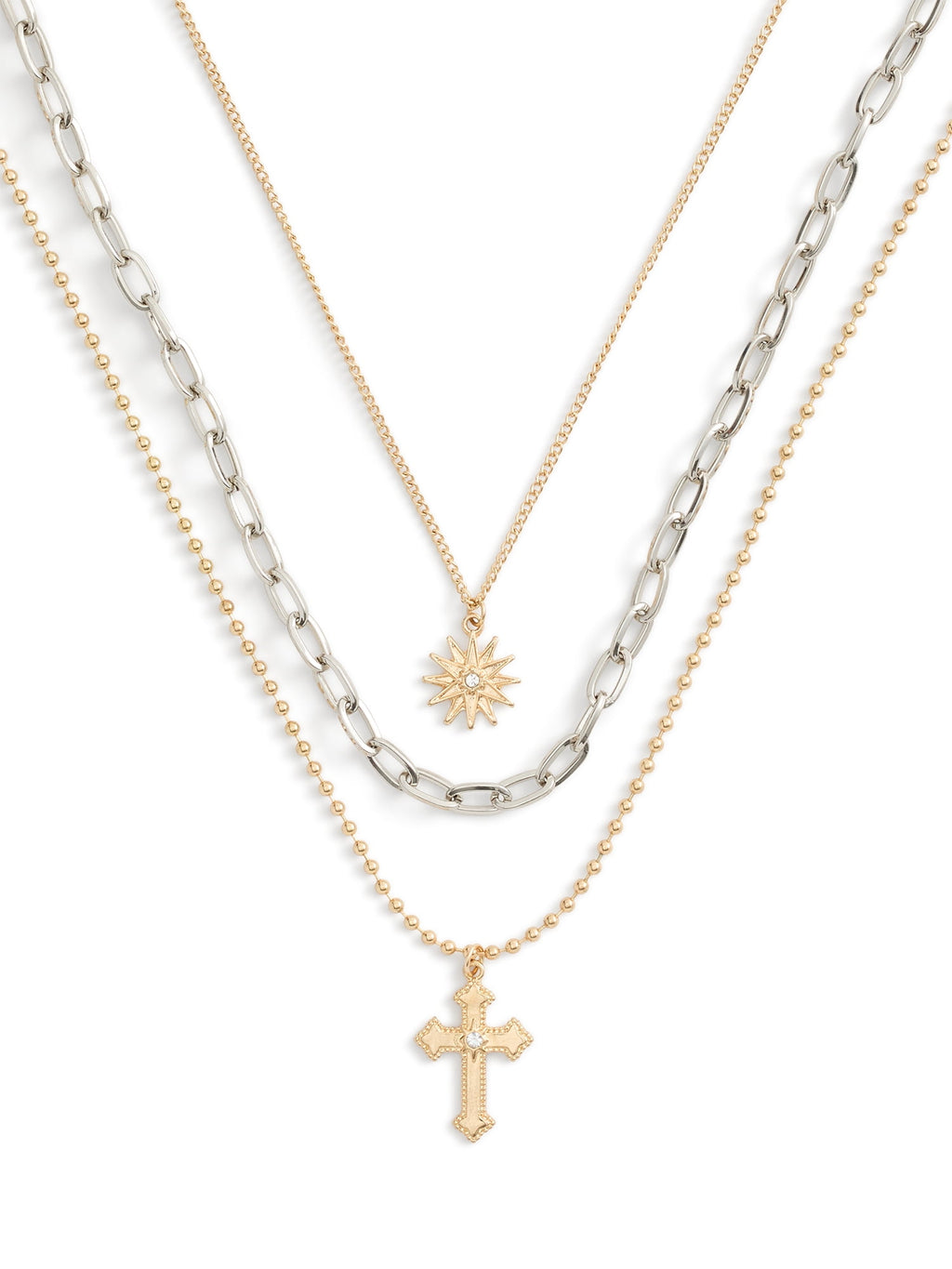 Madden NYC Women's Fashion Gold Tone Cross Pendant Necklace Set, 3-Piece