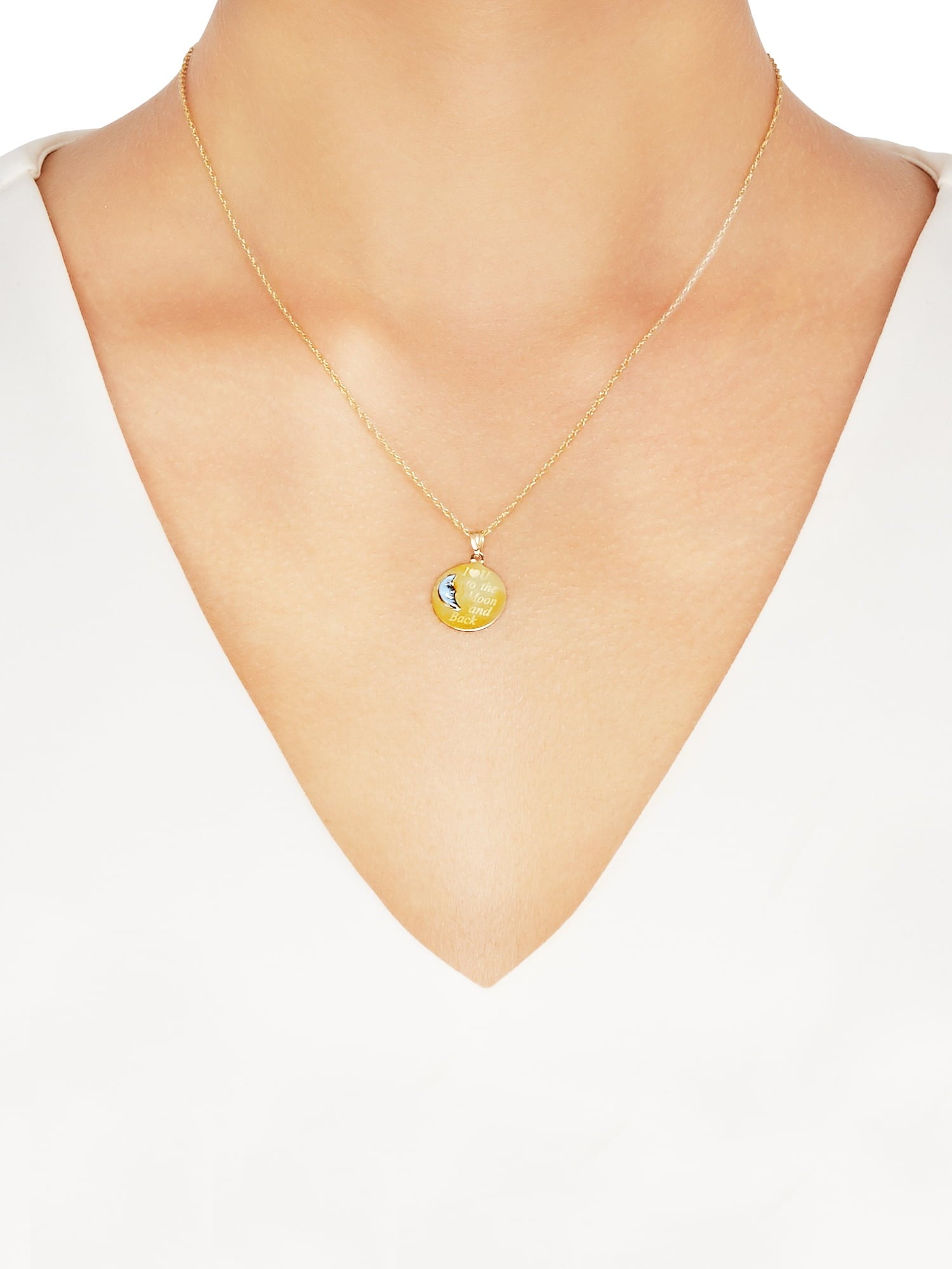 Brilliance Fine Jewelry 10K Gold Round Moon Disk with "I Love You To The Moon and Back" Pendant on 18" Gold Filled Chain